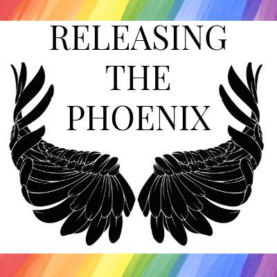 The Releasing the Phoenix logo with a black and white image of a phoenix