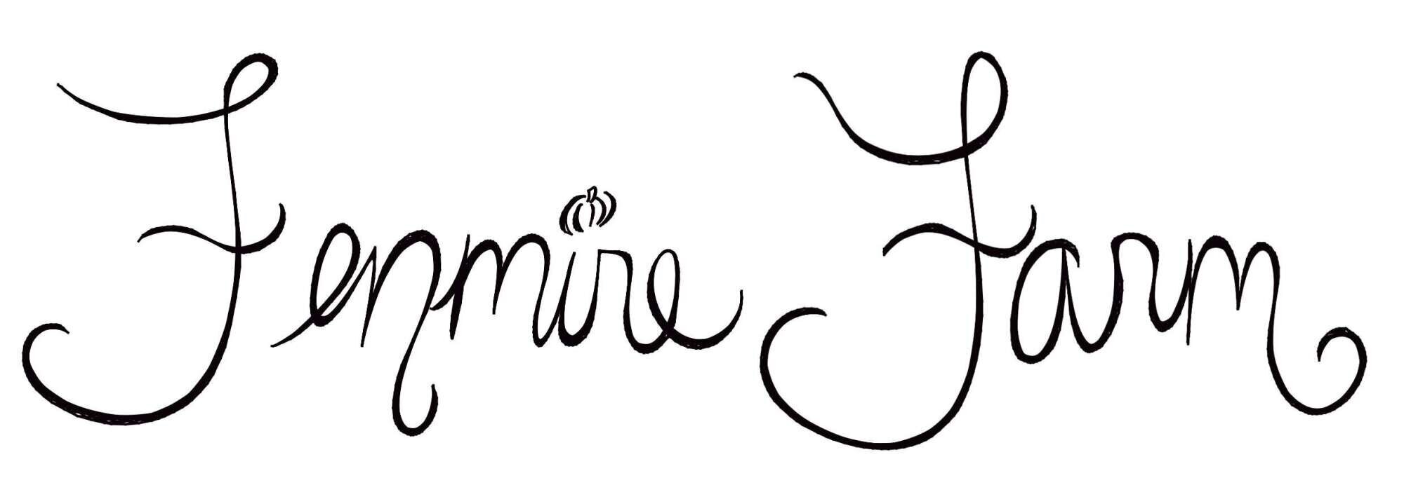 The Fenmire Farm logo where the dot on the i is a pumpkin