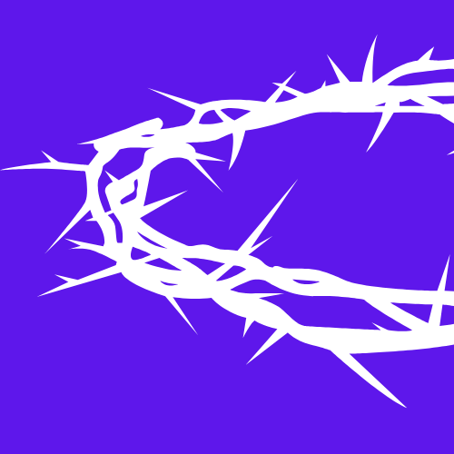 A crown of thorns over a violet background.