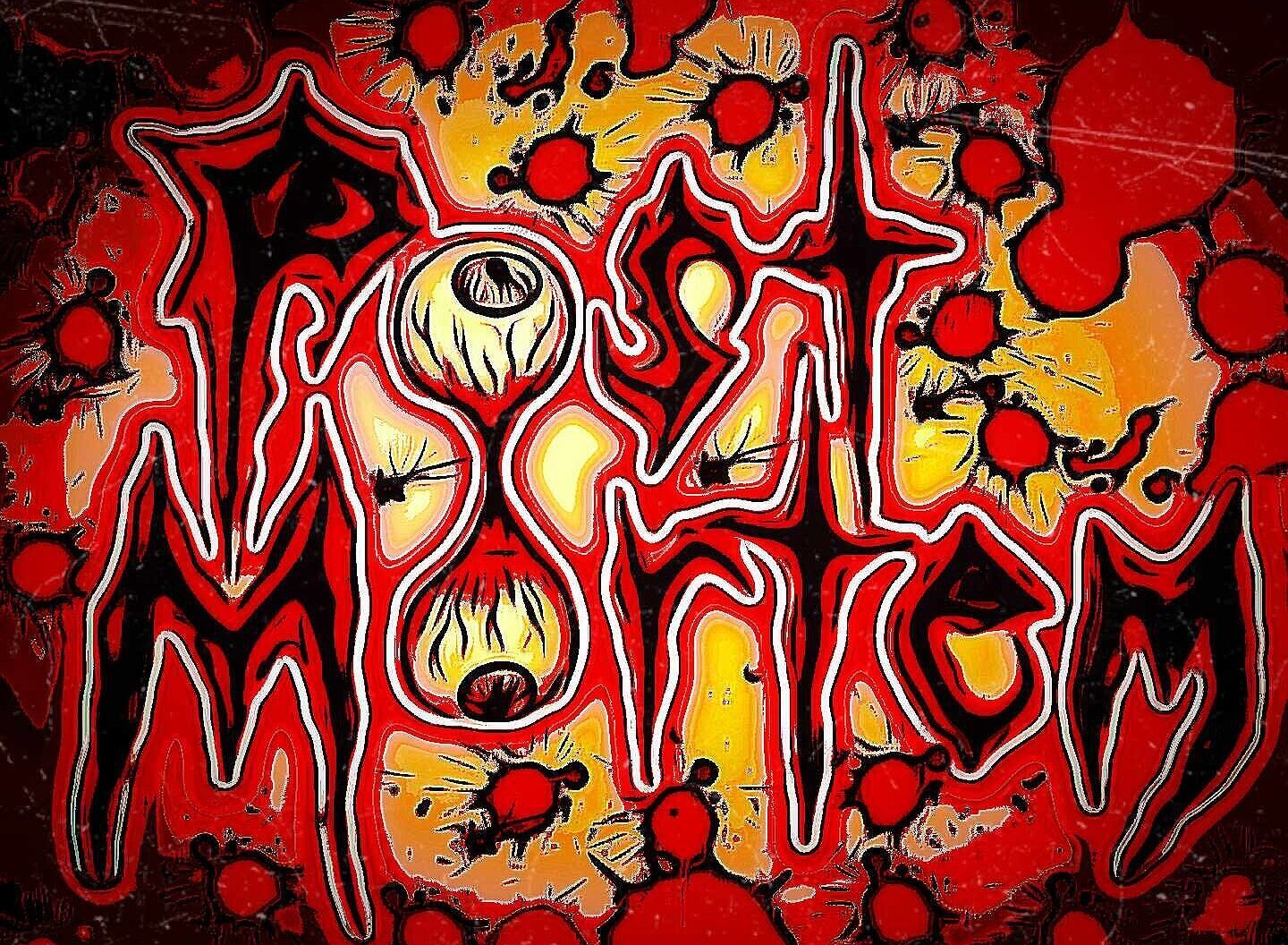Post Mortem spelled out in horror font. 