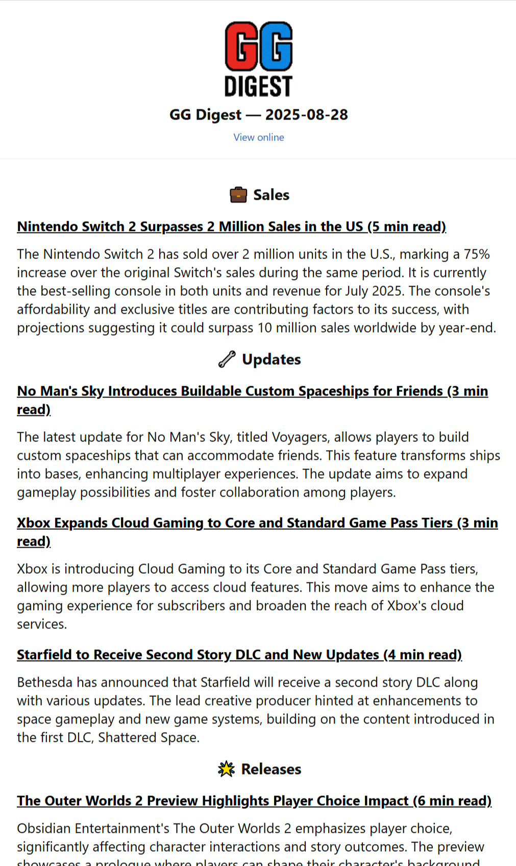GG Digest example email